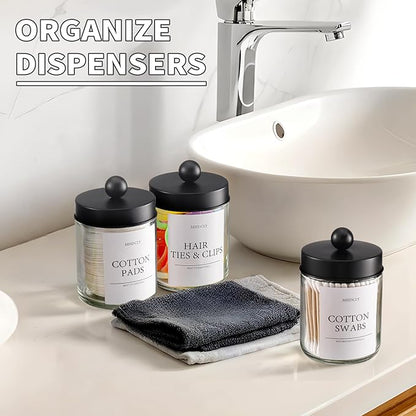 Bathroom Organizers and Storage,4 Pack Bathroom Accessories,Bathroom Decor,Home Decor,Bathroom Storage and Organization,Qtip Holder for Room Decor Aesthetic (Black lids)