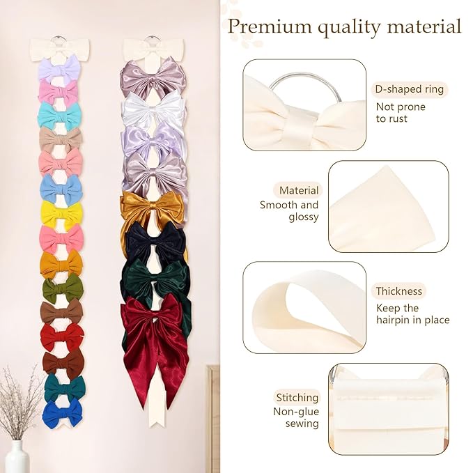 3 PCS Bow Holder for Girls Hair Bows, Ribbon Hair Clip Oraganizer Hair Barrettes Storage for Women,Wall Hanging Alligator Clip Hair Accessories Organizer Bedroom College Dorm Decor (Beige-3pcs)