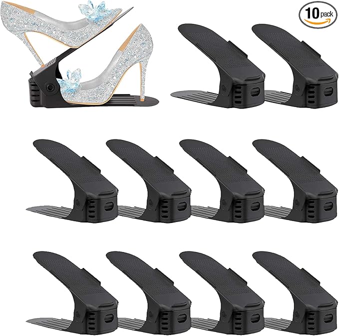 Soerreo Shoe Slot Storage Box Adjustable Shoe Rack Save Space Suitable for High Low Heels, Sneakers and Sandals (10 Piece Set)