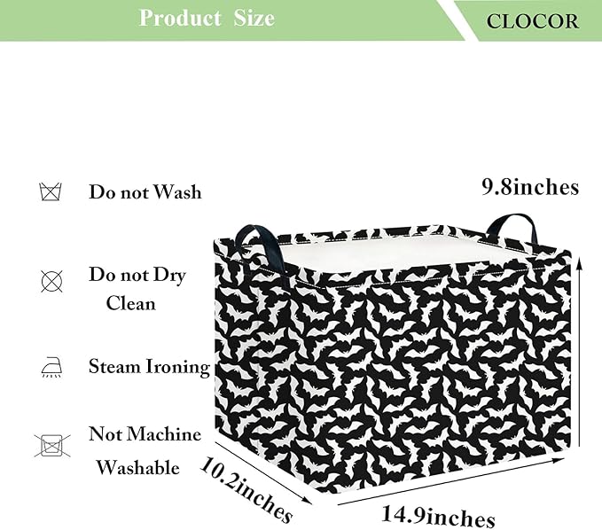 CLOCOR Rectangular Storage Basket Empty,Gift Basket,Waterproof Storage Bin with Handles,Room Decor(Unique Bat)