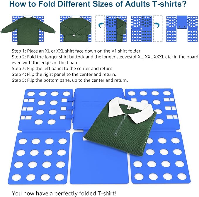 Sealegend V1 Shirt Folding Board t Shirts Clothes Folder for Adults Durable PP Plastic Easy and Fun Laundry folders Effortless Folding Helper for Space-Saving Storage, Blue