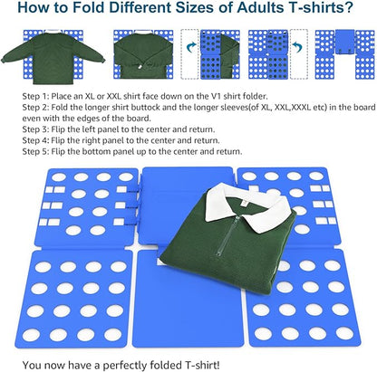 Sealegend V1 Shirt Folding Board t Shirts Clothes Folder for Adults Durable PP Plastic Easy and Fun Laundry folders Effortless Folding Helper for Space-Saving Storage, Blue