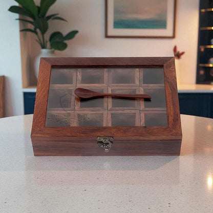 Wooden Spice Box set for Kitchen Large Containers Spice Jars & Spoon in Sheesham Wood Masala Dabba for Kitchen Masala Dani Namak Dani Dabba Multipurpose Decorative Boxes