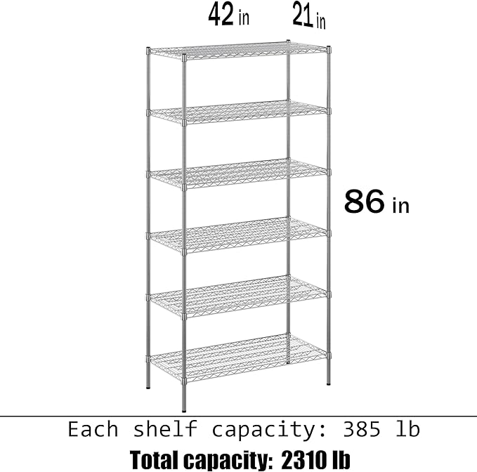 21" Deep x 42" Wide x 86" Height Wire Shelving Kit | 6-Tier | NSF Commercial Storage Rack Unit
