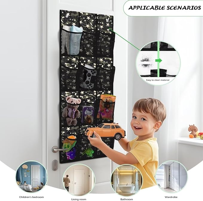 Camouflage Star Over the Door Shoe Organizer 12 Large Mesh Pockets Hanging Shoe Rack for Closet Foldable Shoe Organizer Door Hanger