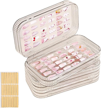 Large Tri-Fold Press On Nail Organizer Case - 4-Page Portable Storage Box for Fake Nails, Clear PET Plastic Travel Holder (6×3.2×1.8 inch) Texture