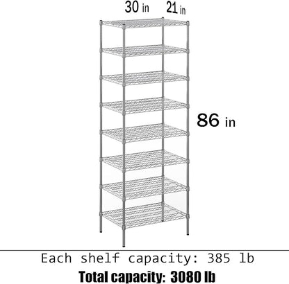 21" Deep x 30" Wide x 86" Height Wire Shelving Kit | 8-Tier | NSF Commercial Storage Rack Unit