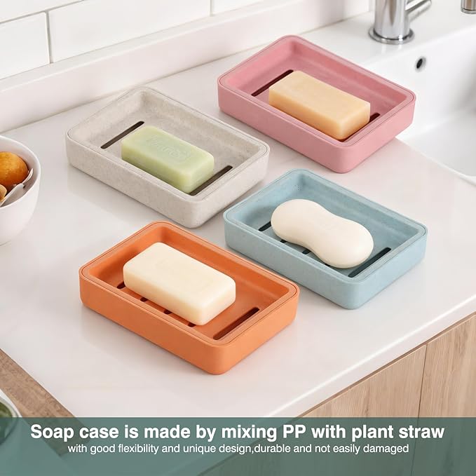 Plastic Soap Dish, Soap Bar Holder with Drip Tray, Draining Soap Box for Shower,Kitchen, Bathroom