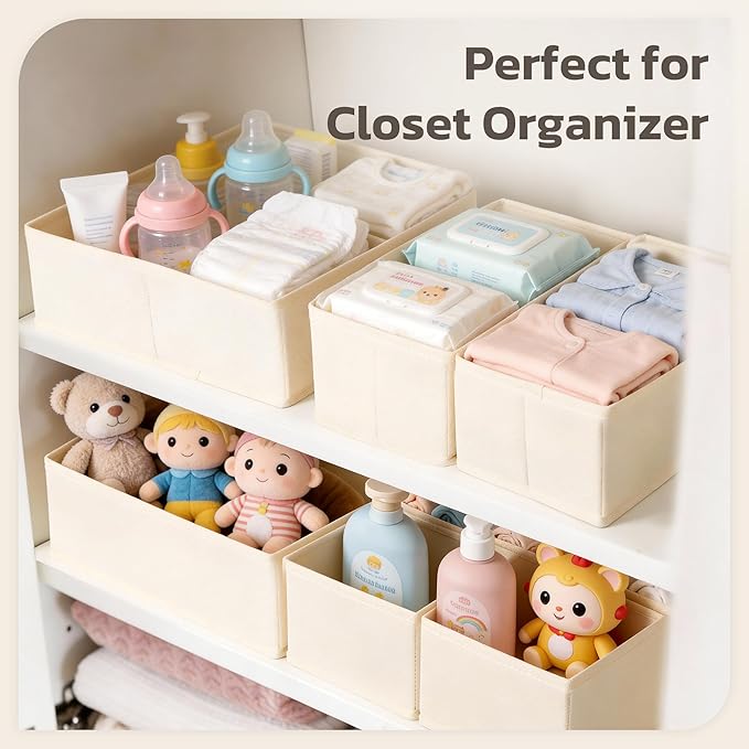 Drawer Organizer, 16 Pack Baby Dresser Organizer for Nursery, Foldable Closet Organizers and Storage Dresser Dividers for Clothes, Socks, Scarves, Ties (Beige)
