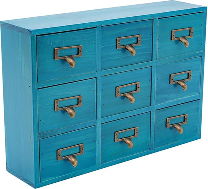 Schreibtisch-Organizer mit 9 Schubladen, Apothekerschrank, Schubladen-Organizer mit Etiketten und Metallgriffen, blau