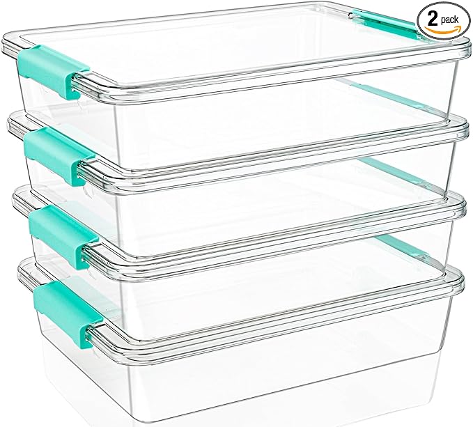 Jeffbaubl 4 Pack 6 Qt Plastic Storage Bins with Lids, Clear Plastic Bins Art Supply Storage Organizer, Arts Crafts Organizing Containers, Stackable Art Containers for Home Office Supplies