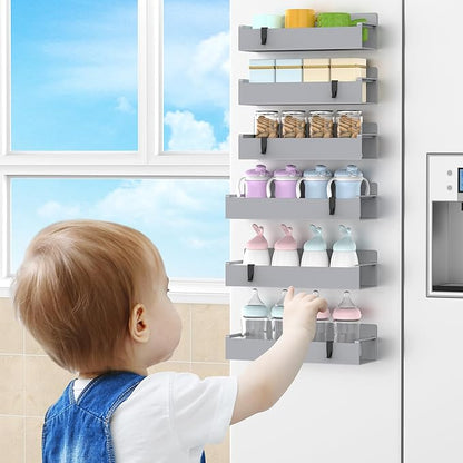 HuggieGems 6 Pack Magnetic Spice Rack Organizer for Refrigerator and Oven, Light Gray Fridge Organizers and Storage for Kitchen