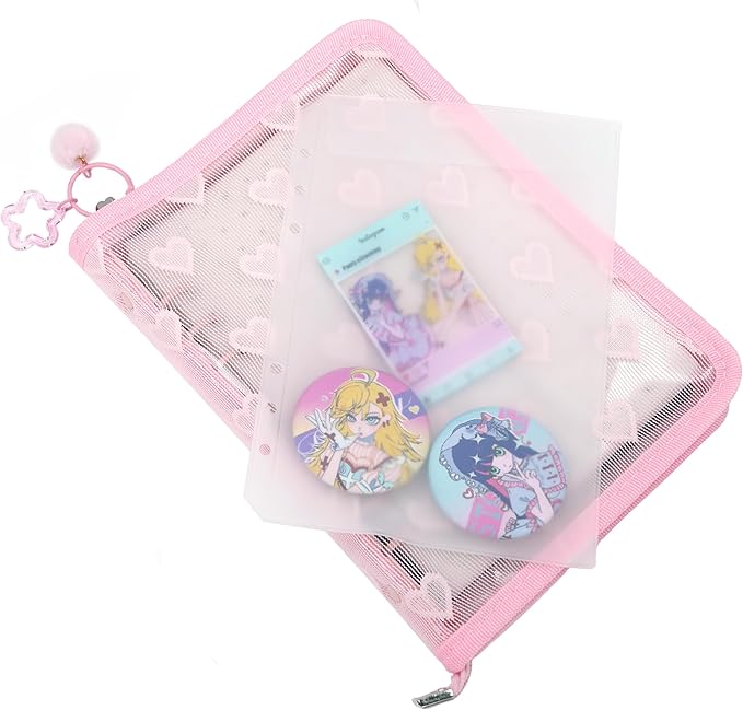Chillpaper Enamel Pin Display Book Collection Trading Book Portable Brooch Pins Holder Storage Organizer Case Zippered (Pink Heart Lace)