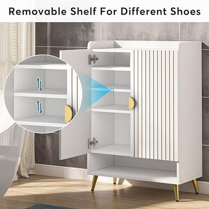 LITTLE TREE Shoe Cabinet with Doors & Adjustable Shelves, 7-Tier Modern Free Standing Shoe Racks Storage Organizer for Entryway, Living Room, Bedroom, Apartments