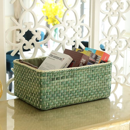 Basket Woven Maize Storage Bins for Drawers, Kingwillow(Green,Large)