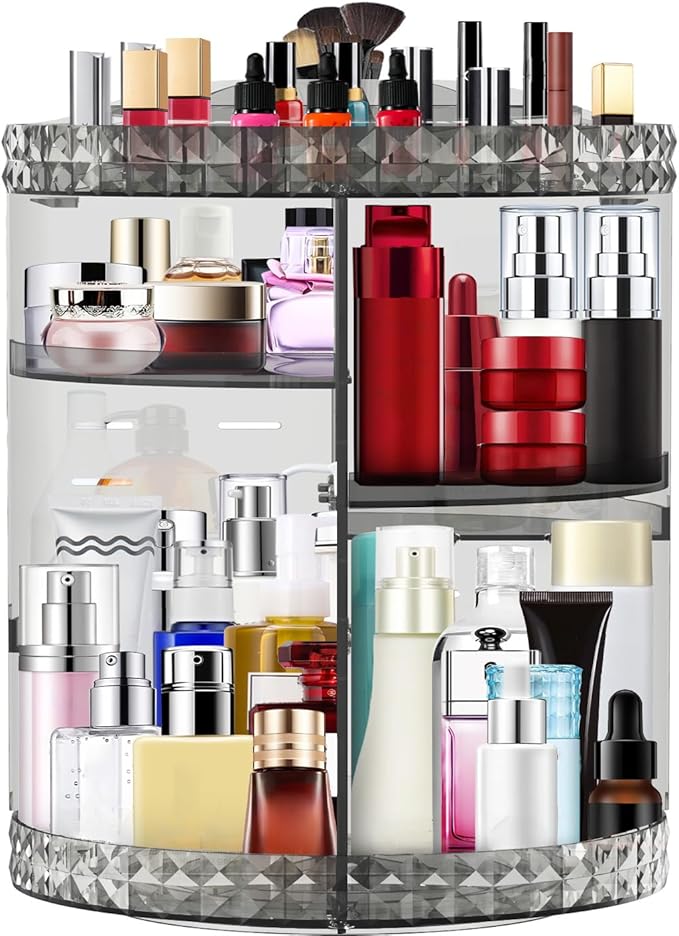 360 Rotating Makeup Organizer Large Capacity Cosmetics Organizer Beauty Organizer Clear Cosmetic Storage Display Case with 8 Layers and Detachable Shelves for Bedroom Dresser