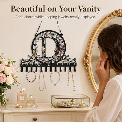 Wall-Mounted Metal Earring Holder Hanging Jewelry Organizer for Earrings and Necklaces Space-Saving Wall Display with Hooks for Jewelry Storage (jewelry stand D)