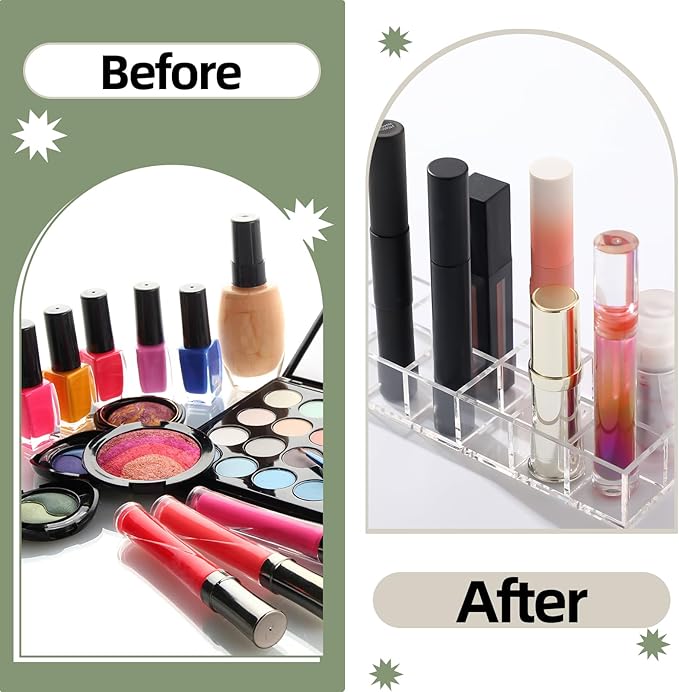 Kigley 3 Pcs Clear Lipstick Organizer Acrylic Lip Gloss Holder Cosmetic Storage Lipstick Display Case for Women Perfume Sample Drawer Brushes Bottles Birthday Gift(12 Grid)