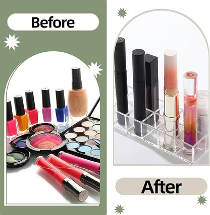 Kigley 3 Pcs Clear Lipstick Organizer Acrylic Lip Gloss Holder Cosmetic Storage Lipstick Display Case for Women Perfume Sample Drawer Brushes Bottles Birthday Gift(12 Grid)