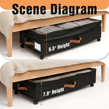 AVOKIHI 2 Pack Under Bed Storage with Wheels (Adjustable Height 7.9"-9.5"), 75L Rolling Underbed Storage Containers, Collapsible Metal Frame & Washable Fabric Drawer for Clothes, Shoes, Blankets