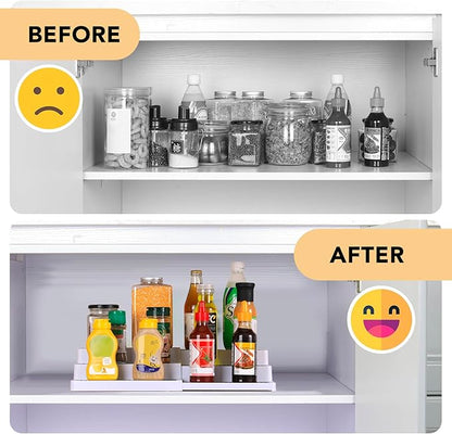 CiWiVOKi 3-Tier Expandable Spice Rack, Plastic Spice Rack Organizer for Cabinet, Adjustable Length, Non-Skid Spice Shelf Organizer for Kitchen Cabinet, Countertop or Pantry, 2 Pack, White/Grey
