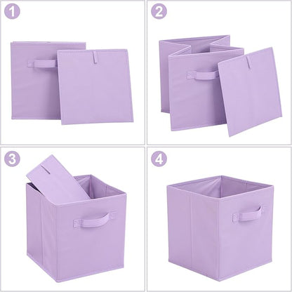 Stero Fabric Storage Bins 6 Pack Fun Colored Durable Storage Cubes with Fabric Handles Foldable Cube Baskets for Home, Kids Room, Closet and Toys Organization Purple, Pink, peachpuff