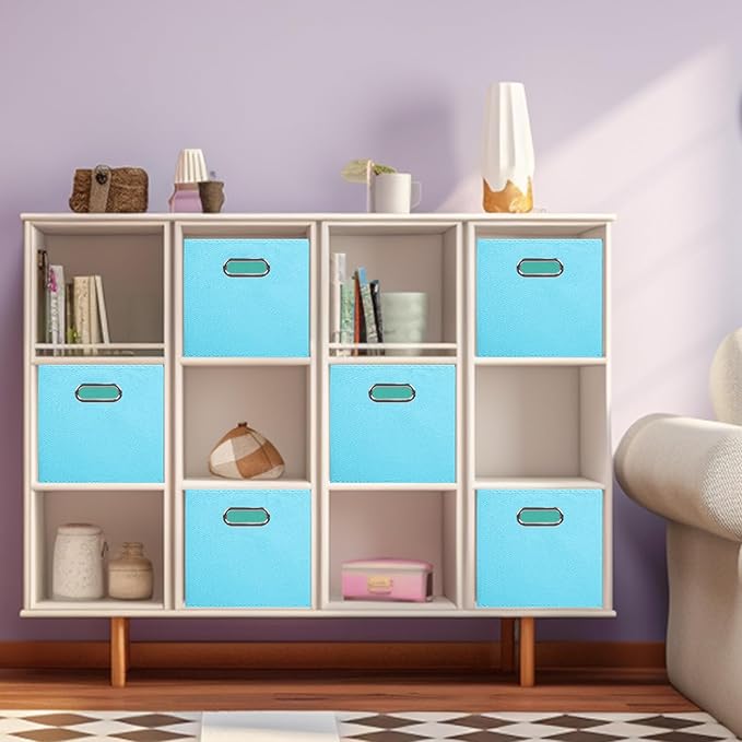 ShellKingdom Storage Bins, Foldable Fabric Storage Cubes And Cloth Storage Organizer Drawer with Metal Handle For Closet And Toys Storage, 11 X 10.5 X 10.5 INCH, 6 Pack (Light Blue)