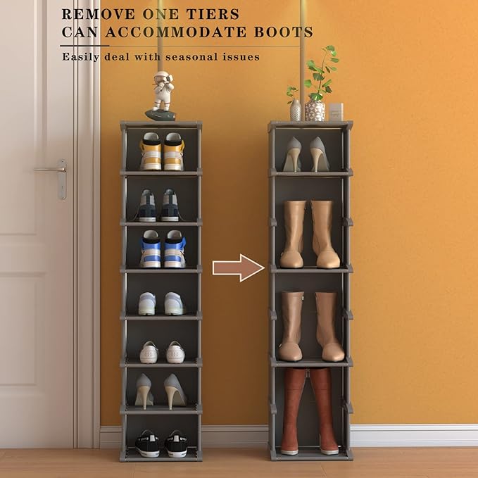 AFOORD Narrow Shoe Rack12Tiers, Tall Skinny Shoe Organizer, Small Space and Vertical Shoe Rack, Suitable for Entryway,Hallway,Closet, Corner, Bedroom and Garage Shoe Shelf (Classic Grey