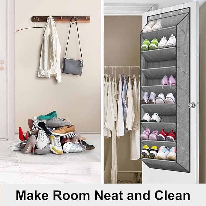 Over the Door Shoe Organizer - 8 Tiers Storage Holder, Large Deep Pocket Rack, Durable Hanging Shoe Storage | Closet Wall Door Bedroom for Dorm RV Boot Sock Headphone Organization