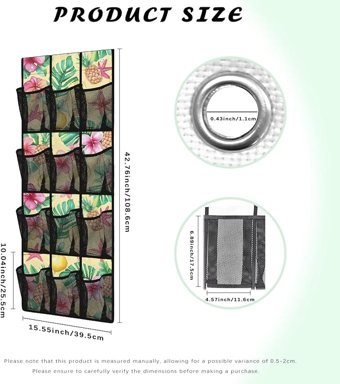 12 Large Mesh Pockets Over the Door Shoe Organizer Tropical Pineapple Lemon Hanging Shoe Rack for Closet Shoe Organizer Door Hanger