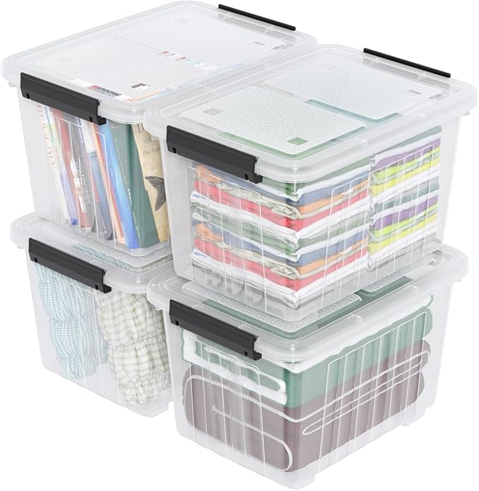 50 Quarts Plastic Storage Boxes, Large Clear Bins with Lids and Wheels Set of 4