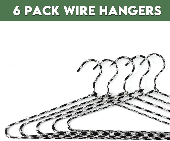 GlikCeil 6 Pcs Fabric Wrapped Metal Hangers Covered Wire Hanger Metal Coat Hangers Non Slip for Clothes Closet Clothing Suit Shirt Pant (Gray,Stripe Style)