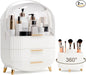 lurcns Makeup Organizers and Storage Make up Organizer for Vanity Cosmetics Skincare With Lid and Drawers Display Cases for Countertop Bathroom Women Teenager Girl Gifts(White+Brush Holder)
