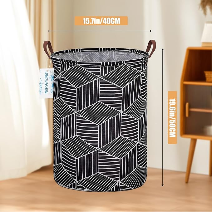 Laundry Basket Canvas Fabric Collapsible Organizer Basket for Storage Bin Toy Bins Gift Baskets Bedroom Clothes Children Nursery Hamper (Black diamond)