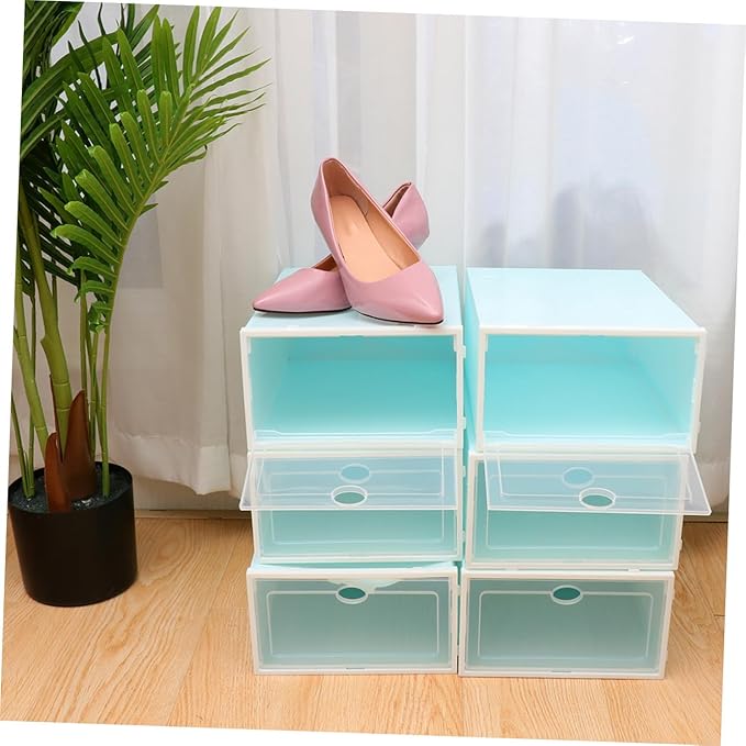 DECHOUS 6PCS Thick Shoe Storage Box Stackable Plastic Shoe Organizer with Lid Sturdy and Dustproof Container for Closet and Home Use