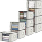 Fab totes 10 Pack Clothes Storage, Foldable Thick Fabric Blanket Storage Bags, Containers for Organizing Bedroom, Closet, Clothing, Comforter, Organization with Handle,Ivory White