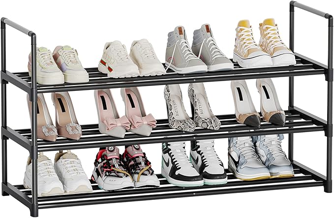 Shoe Rack, 3-Tier Shoe Organizer, Sturdy Shoe Storage Shelf, Perfect for Front Door Entrance, Closet & Entryway, Easy to Assemble, DIY Layering Options (S - 3 Tier)