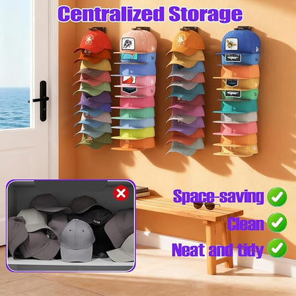 AXU 2 Pack Hat Organizer for Baseball Caps, Hat Rack for Wall (Black)
