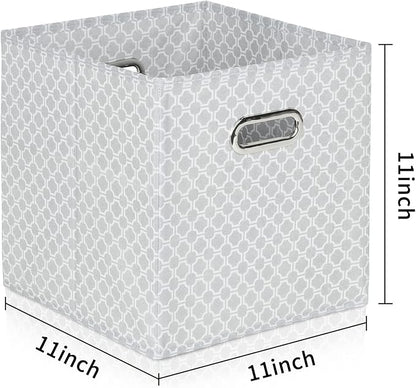 Fabric Cloth Storage Bins,Fabric Cube Organizer with Dual Handles Foldable Cube Storage Baskets for Home Bedroom Storage,Set of 6,（Light Grey）