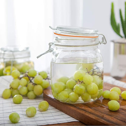32 oz Glass Food Storage Jars with Airtight Lids,Clear Airtight Canister with Leak Proof Rubber Gasket,1000 ml Square Large Mason Jars with Clamp Lids for Canning,Cereal,Beans,6 Pack