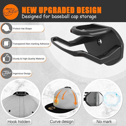 Niunuerga 24 Pack Adhesive Hat Hooks for Wall, Strong Hat Rack for Baseball Caps, Minimalist Hat Organizer Display for Home Decor, Hat Hold Hanger for Wall, Door, Closet, No Drilling (Black)