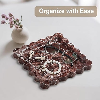 Natural Marble Vanity Tray - Moujings Genuine Marble Perfume Tray for Bathroom Decor, Stone Bathroom Vanity Organizer Tray for Kitchen Counter, Candles, Jewelry, Coffee, Makeup, Key