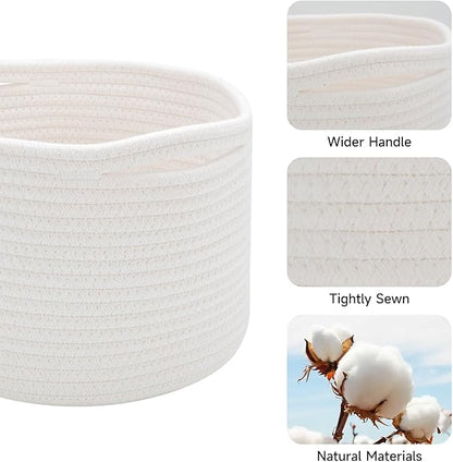 MiniArk Small Basket for Organizing | Cube Shelf Closet Storage Baskets | 9.7×9.7×7.1” | Woven Rope Gift Basket | Nursery | Round 3 Packs Off White