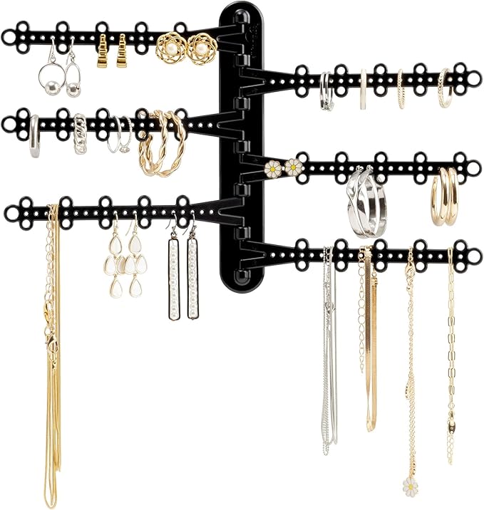 All Hung Up 6-Tier Wall Jewelry Organizer Wall Mounted Jewelry Organizer Necklace Holder Wall Mount Hanging Necklace Organizer Jewelry Hanger Hanging Earring Holder Organizer Display (Black)