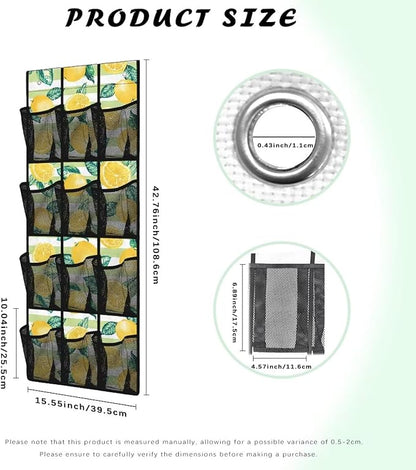 Lemons Over the Door Shoe Organizer,Hanging Storage Bags with 12 Mesh Large Pockets,Behind Door Shoes Hang Holder Rack