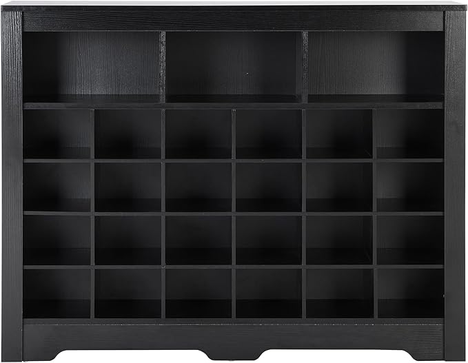JIVOIT Modern Square Shoe Cabinet with Curved Base, Sleek Design 24 Shoe Cubby Console, Versatile Sideboard for Hallway, Bedroom, Living Room (Black,Curved Base)
