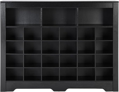 JIVOIT Modern Square Shoe Cabinet with Curved Base, Sleek Design 24 Shoe Cubby Console, Versatile Sideboard for Hallway, Bedroom, Living Room (Black,Curved Base)