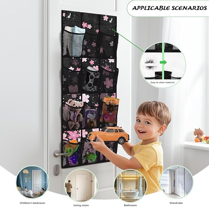 Cherry Blossoms Over The Door Shoes Organizers,Behind Door Shoes Hang Holder Rack,Storage for Small Spaces,Unique Print