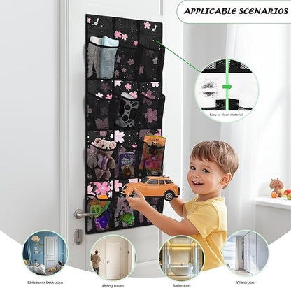 Cherry Blossoms Over The Door Shoes Organizers,Behind Door Shoes Hang Holder Rack,Storage for Small Spaces,Unique Print