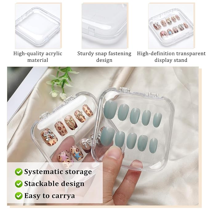 50 Sets Press On Nail Storage Box with 180 Pcs Adhesive Double Sided Tape, Clear Artificial Nail Display Case Acrylic Nail Boxes Press On Nail Packaging Box for Display Art Nail Salon Supplie